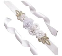 SHTGOI Cinturón de mujer con perlas de estrás para novia, con flores, cinta de raso, para boda, cinturón de novia, dama de honor, faja, rosa, vestido de novia, accesorio para vestido, 270 cm, color
