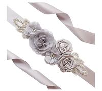 SHTGOI Cinturón de mujer con perlas de estrás para novia, con flores, cinta de raso, para bodas, para dama de honor, faja, rosa, vestido de novia, accesorio para vestido, 270 cm, color gris
