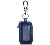 SHTGOI Funda para llaves de cuero genuino con doble cremallera, estuche para llaves de coche, llavero vintage, color azul real