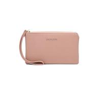 SHTGOI Geldbörse Damen Klein Portemonnaie Damen mit Kartenfächer und Handgelenkschlaufe kleine Geldbeutel Damen mit Reißverschluss Eine Minimalistische Echtleder Damen Portemonnaie Rot, rosa claro