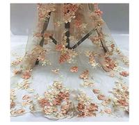 SHTGOI Tela de encaje de tul bordado de flores 3D de 1 yarda con cuatro tréboles de malla para manualidades, costura, ropa hecha a mano, vestido de boda, decoración del hogar, 129,5 cm de ancho, color
