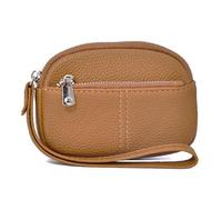 Shuade Carteras pequeñas de pulsera para mujer, llavero, cartera de cadena con cremalleras, bolsillo para monedas, soporte para tarjetas de crédito, bolso de mano de cuero, Khaki, Mass Beauty