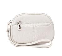 Shuade Carteras pequeñas de pulsera para mujer, llavero, cartera de cadena con cremalleras, bolsillo para monedas, soporte para tarjetas de crédito, bolso de mano de cuero, White, Mass Beauty