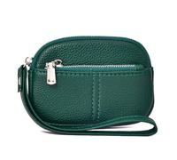 Shuade Carteras pequeñas de pulsera para mujer, llavero con cadena, con cremalleras, bolsillo para monedas, tarjetero de crédito, bolso de mano de cuero, verde oscuro, Mass Beauty