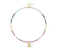 Shuade Collar de cuentas de cristal multicolor hecho a mano, chapado en oro de 14 quilates, accesorio con colgante de inicial para uso casual de vocación, talla única, como se describe, como se
