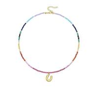 Shuade Collar de cuentas de cristal multicolor hecho a mano, chapado en oro de 14 quilates, accesorio con colgante de inicial para uso casual de vocación, talla única, como se describe, como se