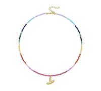 Shuade Collar de cuentas de cristal multicolor hecho a mano, chapado en oro de 14 quilates, accesorio con colgante de inicial para uso casual de vocación, talla única, como se describe, como se