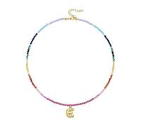 Shuade Collar de cuentas de cristal multicolor hecho a mano, chapado en oro de 14 quilates, accesorio con colgante de inicial para uso casual de vocación, talla única, como se describe, como se