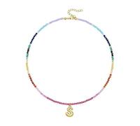 Shuade Collar de cuentas de cristal multicolor hecho a mano, chapado en oro de 14 quilates, accesorio con colgante de inicial para uso casual de vocación, talla única, como se describe, como se