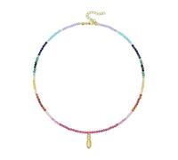 Shuade Collar de cuentas de cristal multicolor hecho a mano, chapado en oro de 14 quilates, accesorio con colgante de inicial para uso casual de vocación, talla única, como se describe, como se