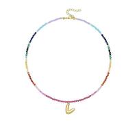 Shuade Collar de cuentas de cristal multicolor hecho a mano, chapado en oro de 14 quilates, accesorio con colgante de inicial para uso casual de vocación, talla única, como se describe, como se
