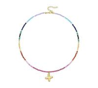 Shuade Collar de cuentas de cristal multicolor hecho a mano, chapado en oro de 14 quilates, accesorio con colgante de inicial para uso casual de vocación, talla única, como se describe, como se
