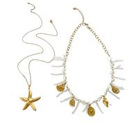 Shuade Concha de mar y joyería apilable, collar de cuentas de coral ligero ajustable con cadena de acero inoxidable de varias hebras, apilables, estrellas de mar, joyería de concha de coral