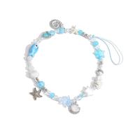 Shuade Cordón de metal con diseño de mar para teléfono celular con colgantes de concha de estrella y pez, cadena de teléfono de aleación, accesorios de moda, llavero de concha de estrella y pez