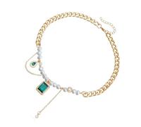 Shuade Elegante gargantilla con colgante de circonita verde con cadenas doradas, accesorio portátil para mujeres de moda, ropa casual, Aleación, perlas de imitación