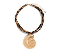 Shuade Gargantilla ajustable de algodón con colgante de corazón, cadena en capas, joyería de aleación con colgante de estrella de mar, joyería para mujer, collar de corazón con estampado de leopardo