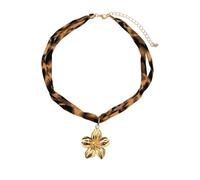 Shuade Gargantilla ajustable de algodón con colgante de corazón, cadena en capas, joyería de aleación con colgante de estrella de mar, joyería para mujer, collar de corazón con estampado de leopardo