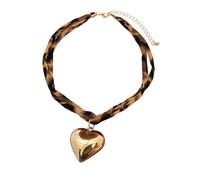 Shuade Gargantilla ajustable de algodón con colgante de corazón, cadena en capas, joyería de aleación con colgante de estrella de mar, joyería para mujer, collar de corazón con estampado de leopardo