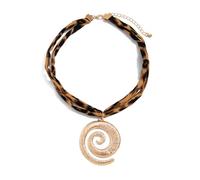 Shuade Gargantilla ajustable de algodón con colgante de corazón, cadena en capas, joyería de aleación con colgante de estrella de mar, joyería para mujer, collar de corazón con estampado de leopardo