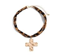 Shuade Gargantilla ajustable de algodón con colgante de corazón, cadena en capas, joyería de aleación con colgante de estrella de mar, joyería para mujer, collar de corazón con estampado de leopardo