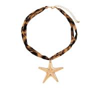 Shuade Gargantilla ajustable de algodón con colgante de corazón, cadena en capas, joyería de aleación con colgante de estrella de mar, joyería para mujer, collar de corazón con estampado de leopardo
