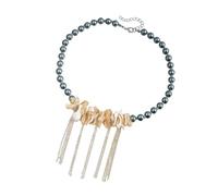 Shuade Gargantilla artística de capas de concha y flecos con cuentas de cristal para mujer, elegante joyería, regalo ligero