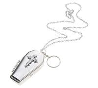 Shuade Llavero de ataúd inspirado en el punk que se puede abrir, collar con colgante de textura de metal, llavero de fiesta de cultura gótica, accesorio para uso diario y oscuro, Modelo de collar