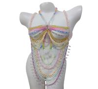 Shuade Sofisticada gargantilla de perlas hecha a mano, elegante collar de perlas acrílicas hecho a mano, cómodo y ligero, aspecto en capas, joyería para fiestas y discotecas, talla única, como se