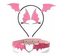 Shuade Tocado punk con alas de murciélago para Halloween, par de pinzas para el pelo + gargantilla + aro para el pelo, accesorios para disfraz de Halloween