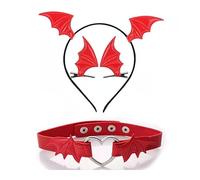 Shuade Tocado punk con alas de murciélago para Halloween, par de pinzas para el pelo + gargantilla + aro para el pelo, accesorios para disfraz de Halloween