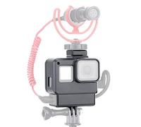SHUAIGUO - 1 carcasa para cámara de acción Vlog con soporte de zapata fría para GoPro Hero 7, 6, 5, color negro para micrófono externo y adaptador de micrófono Pro de 3,5 mm