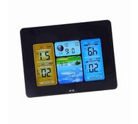 SHUAIGUO Reloj del Termómetro de la Estación Meteorológica Inalámbrica LCD, Uso Interior/exterior, Sensor Montado en la Pared, Pantalla Multilingüe, Fase Lunar, para el Hogar/oficina (Neutral - Negro)