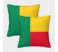 SHUAIOIN Benín Fundas Cojines Decorativa 2 Piezas Bandera de África Funda De Almohada Funda De Cojín 3D con Cubiertas para Cojines De Sala De Estar 45x45cm