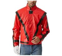 Shuanghao Adulto Red Leather Chaqueta Disfraz Costumes Halloween Navidad Cosplay Fiestas Punk Hombre/Mujeres Leather Jacket Ropa Trajes Regalar :Glove(Guantes) Red/Negro(Ht:160-165CM,Wt:50-56kg
