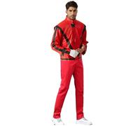 Shuanghao Adulto Red Leather Chaqueta+Pantalones Set Disfraz Costumes Halloween Navidad Cosplay Fiestas Punk Retro Hombre/Mujeres Leather Jacket Ropa Trajes Regalar regalos:Glove(Guantes) Red