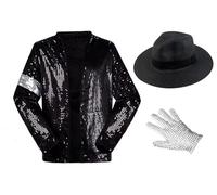Shuanghao Disfraz Costumes Adulto Jacket Brillante Chaqueta+Regalar(Sombrero+Right Guante) Bailes Retro Hombre/Mujeres Ropa Trajes Noir Ensemble de Vêtements(W:78-95kg H:175-190cm)