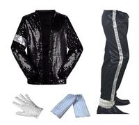 Shuanghao Disfraz Costumes Niños Adulto Jacket Brillante Chaqueta+Pantalones+Socks+Regalar(Right Guante)Halloween Navidad Bailes Cosplay Fiestas Retro Hombre/Mujeres Ropa Trajes(W:78-95kg H:175-190cm