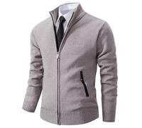 Shuanghao Hombre Chaqueta De Punto Alto Basic Cremallera Grueso Suave Forro Caliente Primavera otoño Invierno Man Slim Fit Sudadera JerséIs Sueltos Outwear Tops para Hombre Gris S （Cuello de pie）