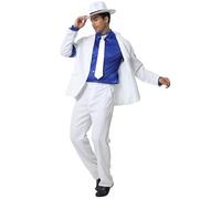 Shuanghao Niños Adulto Disfraz Jacket Chaquet Pantalones+Shirt+Sombrero+Tie Ropa Costume Stripes Smooth Y Criminal Halloween Navidad Cosplay Fiestas Retro Hombre Trajes(Blanco,H:130-140CM,W:27-34KG)