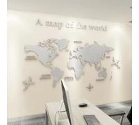 Shuanghao Stickerdecal Pegatinas De la Pared Murales 3D Sala Salón Dormitorio Oficina Fondo Acrílico DIY Mapa del Mundo Mundi Etiquetas Creativa Decoración Pared Murales STICKER DECAL Gris120*60