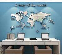 Shuanghao Stickerdecal Pegatinas De la Pared Murales 3D Sala Salón Dormitorio Oficina Fondo Acrílico DIY Mapa del Mundo Mundi Etiquetas Creativa Decoración Pared Murales STICKER DECAL Plata230*120