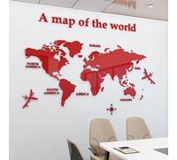 Shuanghao Stickerdecal Pegatinas De la Pared Murales 3D Sala Salón Dormitorio Oficina Fondo Acrílico DIY Mapa del Mundo Mundi Etiquetas Creativa Decoración Pared Murales STICKER DECAL Rojo120*60cm