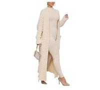 Shuanghao Suéter Térmico-Engrosado Otoño-Invierno Sexy-Moda Mujer - Cardigan Largo de Punto de Casual Suelto Manga Larga Suave Nuevos Chaqueta de Punto Retro Algodón Color Sólido Mujeres Blanco XXL