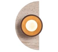 SHUANGZ Aplique De Pared Moderno Minimalista Beige Semicircular, De Travertino Amarillo Natural, Para Escaleras, Con Pantalla De Madera G9, Para Sala De Estar, Dormitorio Y Baño (1 Unidad)