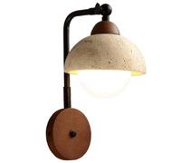 SHUANGZ Lámpara De Tocador De Estilo Rústico Nórdico, Aplique De Pared De Piedra, Aplique Pared De Dormitorio De Travertino Natural Con Base De Madera G9, Lámpara De Pared De Vidrio Para Baño