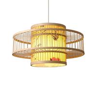 SHUANGZ Lámparas Colgantes De Bambú Lámparas De Araña Con Dosel De Madera Lámpara Colgante De Ratán De Bambú Natural Lámparas Bohemias Con Pantallas De PVC Estampadas Para Sala De