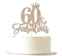 ShuanQ Decoración para tartas de 60 y fabulosa - Letrero de feliz 60 cumpleaños - Decoración para tartas de 60 años - Decoración de fiesta de 60 cumpleaños para hombres y mujeres