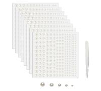 SHUBEIEUMI 1800 Piezas Adhesivo de Perla, 8 Hojas Adhesivo de Perla Autoadhesivo, Pegatinas de Perlas Blancas, para Maquillaje, Arte de Uñas, Artesanía, Decoración del Hogar, 2/3/4/5/6 mm