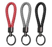 SHUBEIEUMI 3 Piezas Llavero de Cuero Cordón, Llavero de Cuero Trenzado, Llavero de Coche, para Hombre y Mujer, Llaveros para Llaves de Casa, Coche, Motocicleta y Bicicleta(Rojo, Negro, Gris)