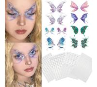 SHUBEIEUMI 4 Hojas Tatuajes Temporales de Mariposas, + 4 Hojas Gemas Faciales, Impermeable Tatuaje Temporal Pegatinas, Tatuajes de Mariposa con Purpurina para Mujeres Niñas Infantiles
